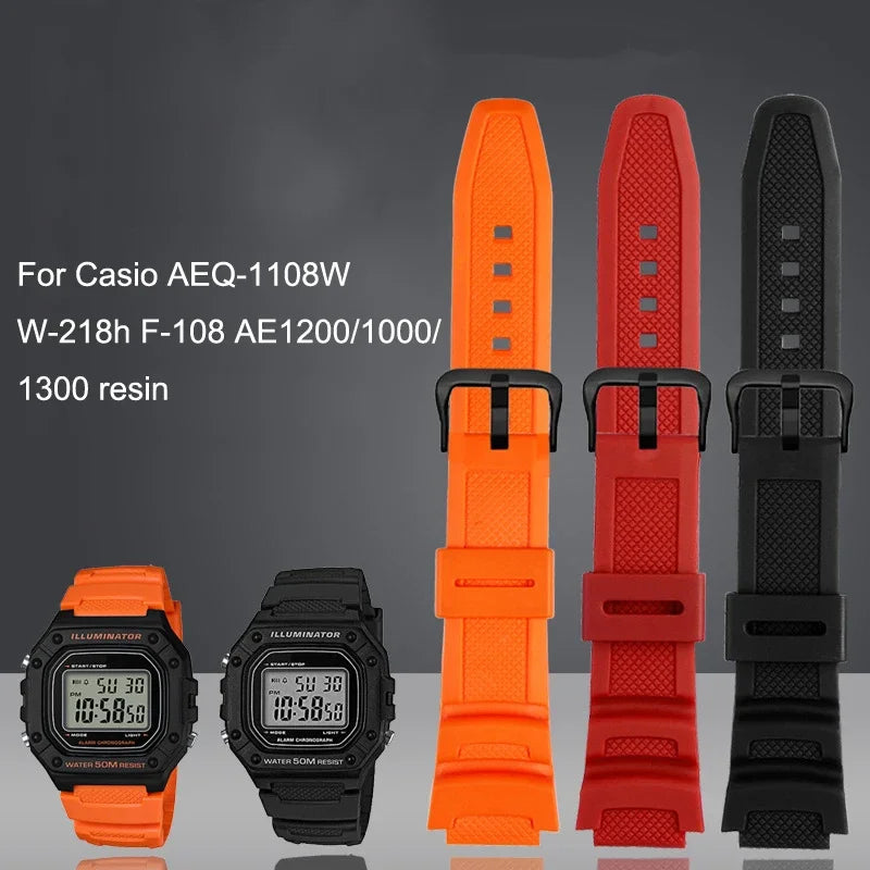18mm Resin Silicone Watch Strap for Casio Watches - Replacement Rubber Band for W-218H, F-108, AE-1200, AE-1000 and AE-1300