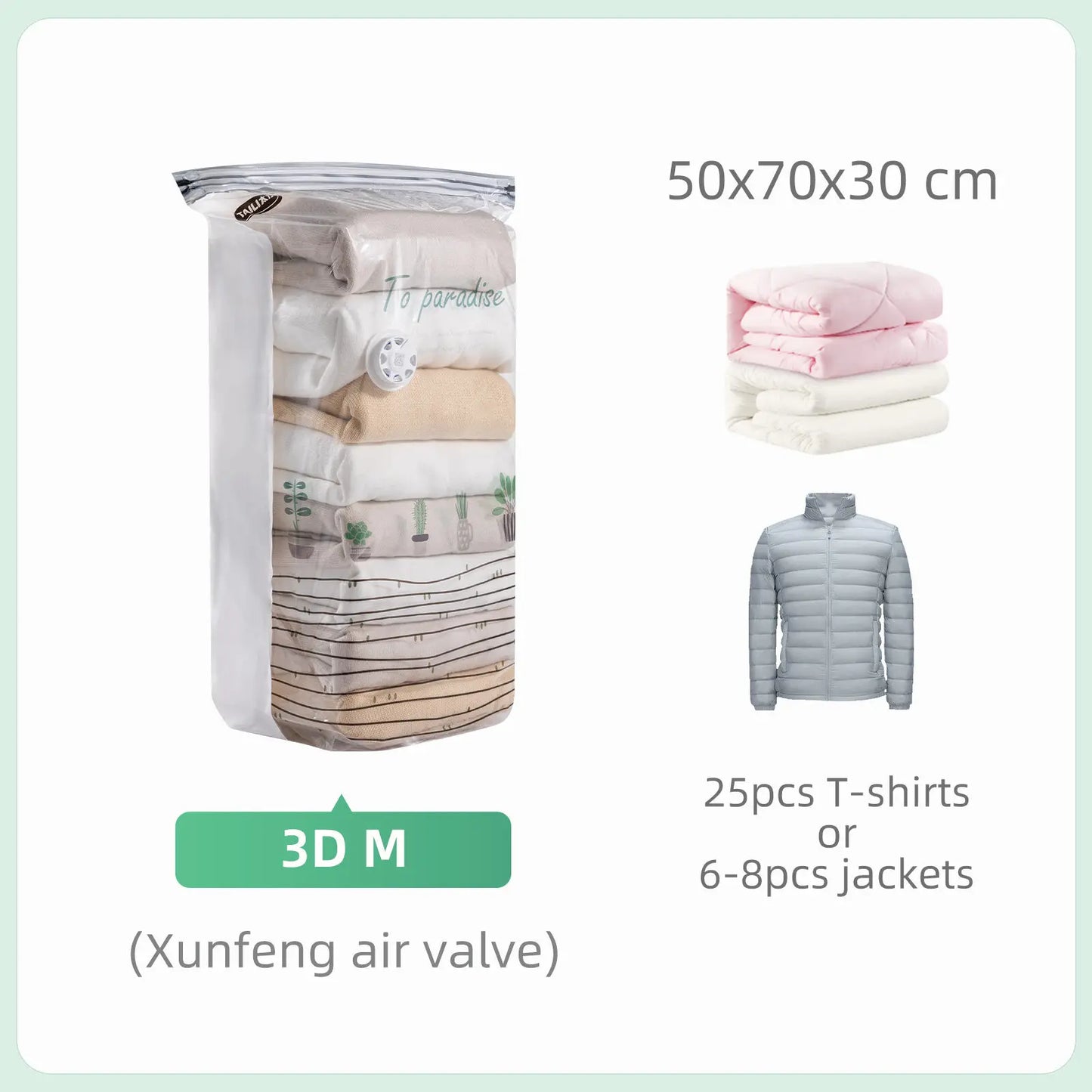 TAILI Large Cubic Vacuum Storage Bags – Plastic Compression Bags for Clothes, Blankets & Travel Packing