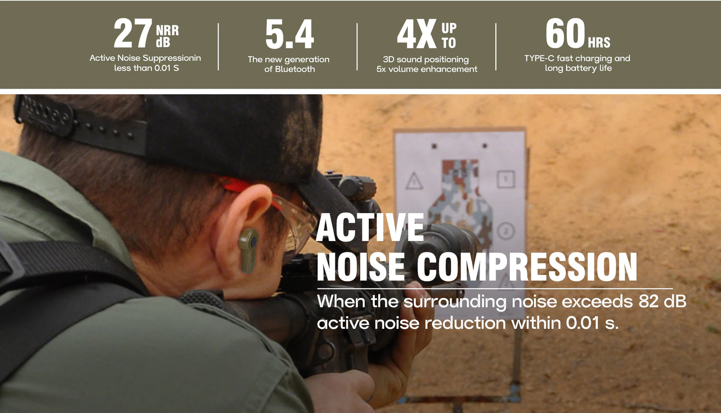 ARM NEXT E30 Tactical Bluetooth Headset – Electronic Noise-Cancelling Earplugs NRR27dB for Shooting