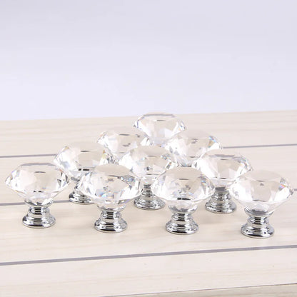 10Pcs/set 30mm Diamond Shape Crystal Glass Knobs - Cupboard Drawer Pull Kitchen Cabinet Door Wardrobe Handles Hardware