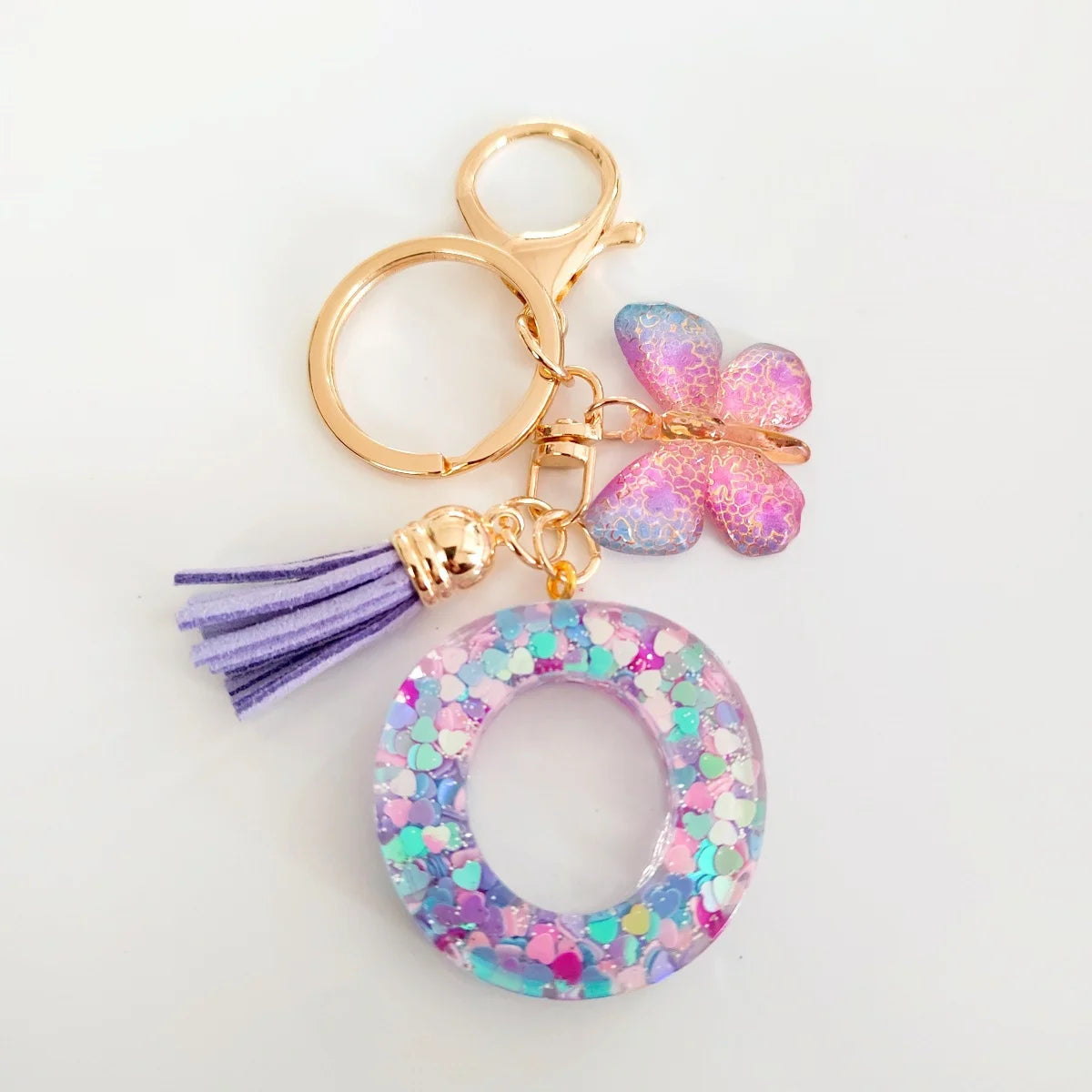 Butterfly Fringe Initial Keychain - Sequin A-Z Letter Bag Charm for Women, Students & Gifts