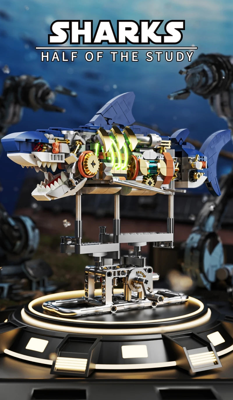 Mechanical Sea Animal Building Blocks Toy – Whale Shark, Octopus, Piranha & Manta Ray with Motor and Lights for Kids