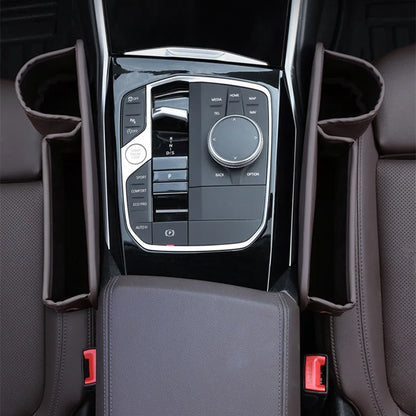 Leather Car Seat Gap Organizer – Multifunctional Crevice Filler with Cup Holder & Side Storage Pocket for Car Interior