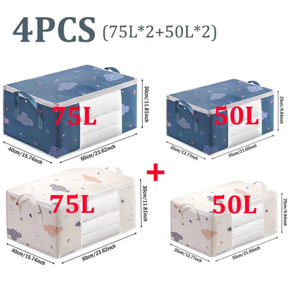 Big Capacity Storage Bag – 4/2/1PCS Moisture & Dust-Proof Organizer for Quilts, Clothes, Duvets, Blankets, and Luggage
