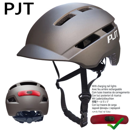 PJT New Cycling Helmet - In-Mold Mountain & Road Bike Helmet with USB Rechargeable Tail Light, Sports Safety MTB Helmet