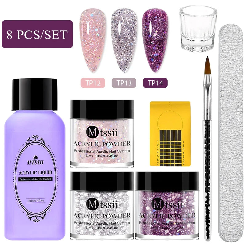 Nail Crystal Powder Kit – Acrylic Liquid Set with Pink & White Powder, Nail Brush for Extension & Carving, Beginner Set