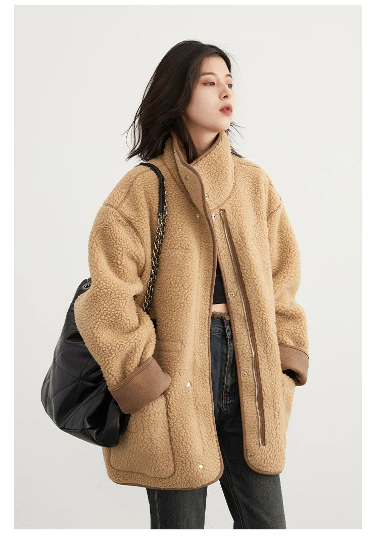 CHIC VEN Women's Reversible Jacket – Thick Suede, Motorcycle Style, Loose Fit Winter & Autumn Outerwear 2023
