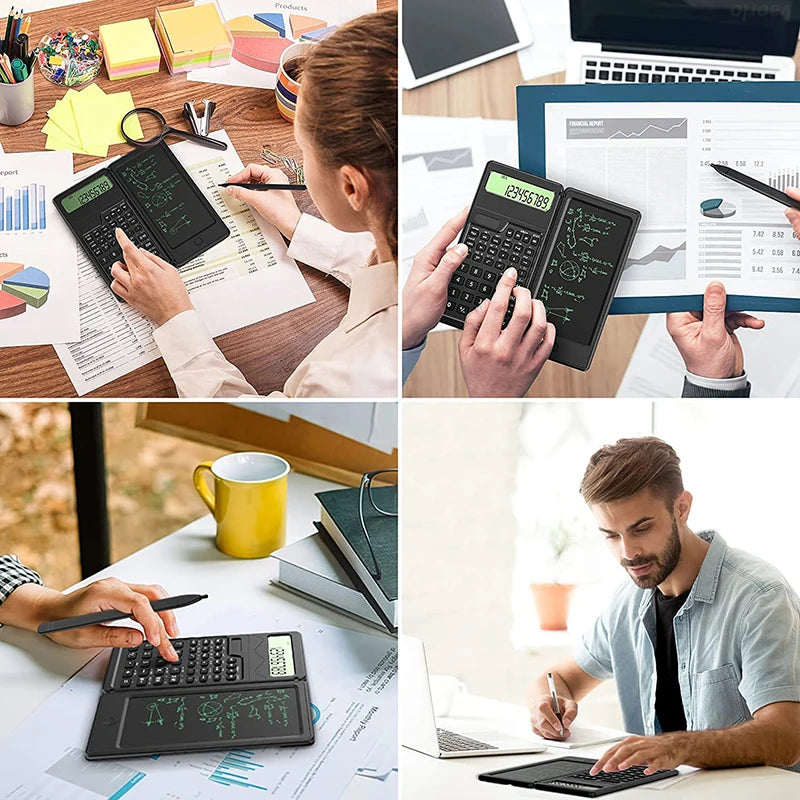 Foldable Solar Scientific Calculator with 6” LCD Writing Tablet – Graphing & Drawing Pad for Students, Teachers & Office Use