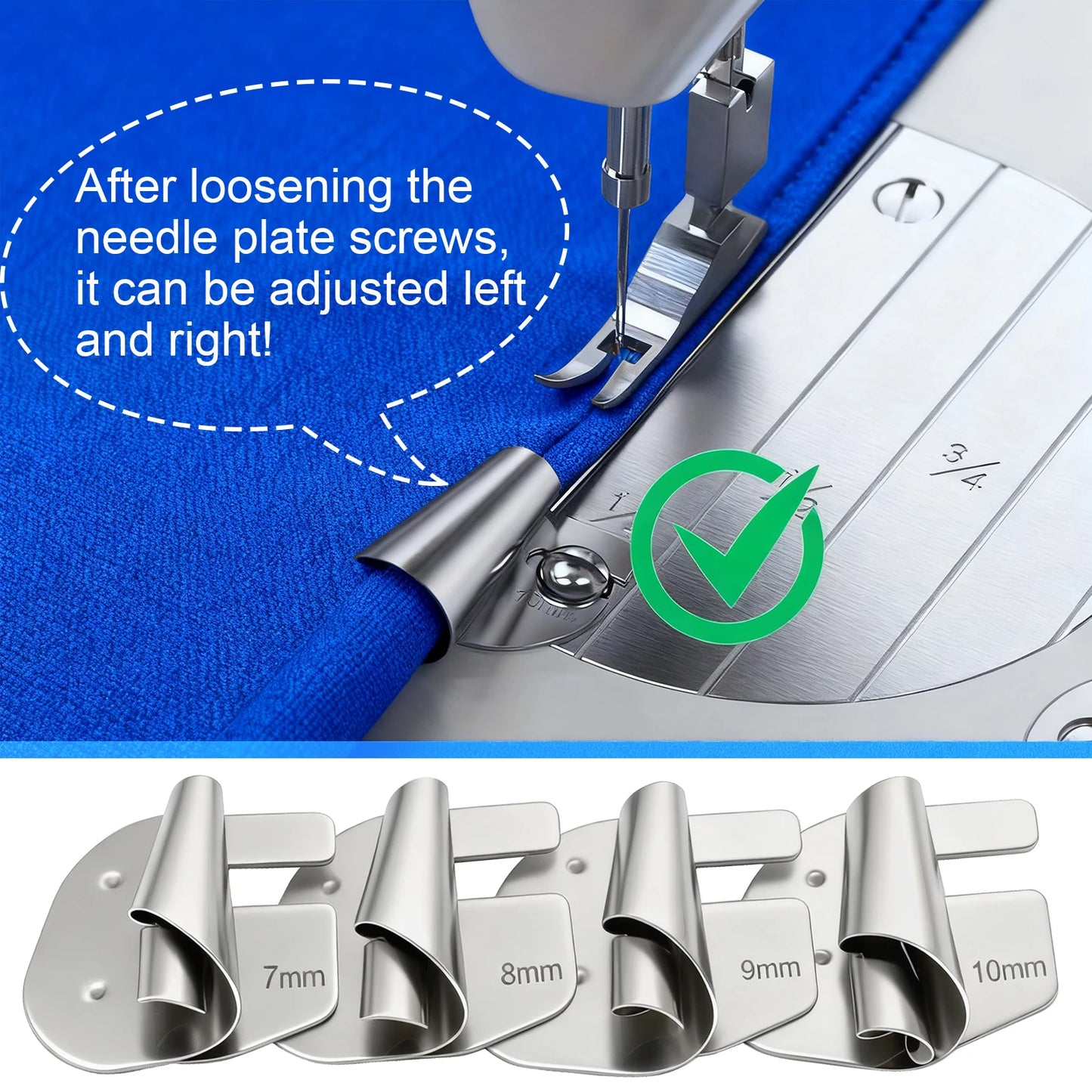 8-Piece Rolled Hemmer Foot Set - 3–10mm Spiral Edge Presser Feet for Sewing Machines