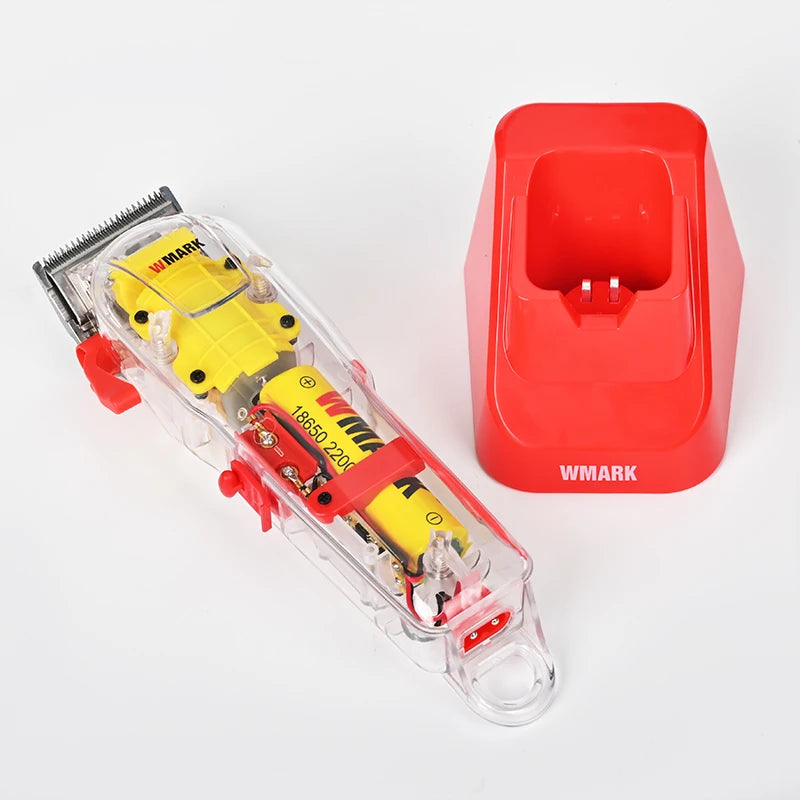 WMARK NG-108PRO Rechargeable Hair Clippers – 7300RPM Transparent Cover Trimmer with Red Base