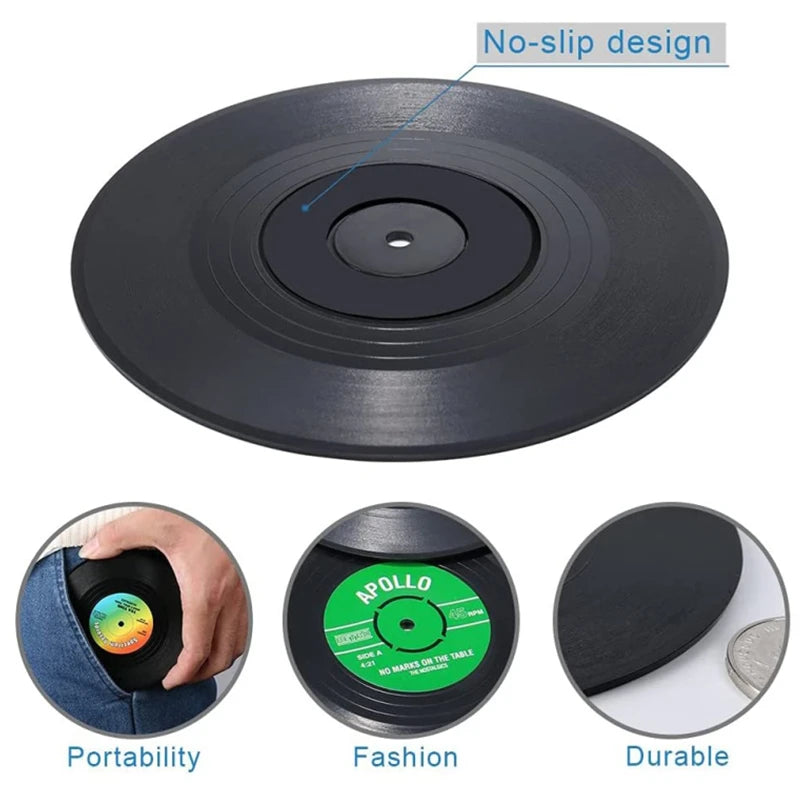 2/4/6PCS Retro Vinyl Record Drink Coasters | Anti-Slip Heat Resistant Mug Mats | Music-Themed Coffee Table Placemats Decor