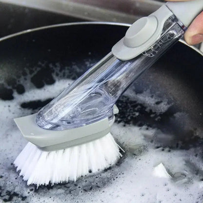 Refillable Liquid Cleaning Brush – Kitchen Bowl Scrubber with Long Handle & Dish Soap Dispenser