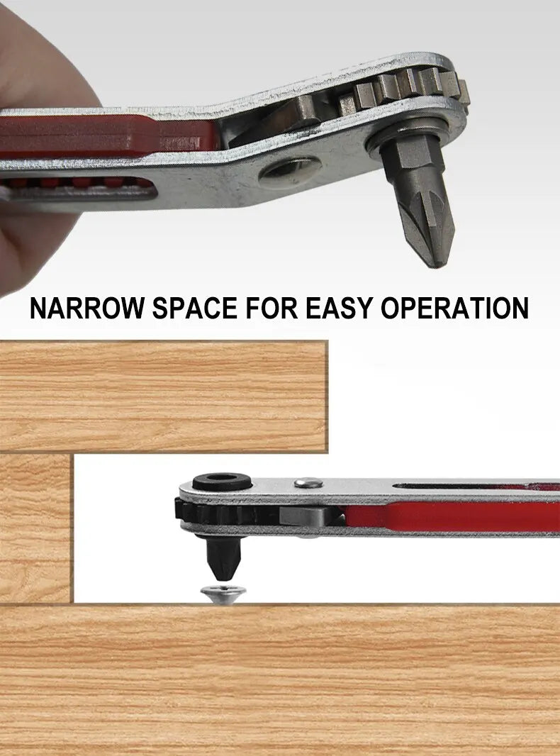 Multifunctional Bidirectional Ratchet Screwdriver — Forward & Reverse Elbow Wrench with Flat and Cross Heads