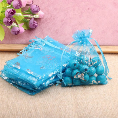25/50pcs Butterfly Organza Gift Bags - 12 Colors, 7x9cm, 9x12cm, 13x18cm, Jewelry and Candy Packaging Drawstring Pouches