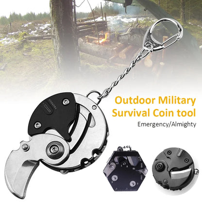 Multifunctional Hexagon Keychain Tool – Mini EDC Screwdriver, Folding Coin Knife & Pocket Gear for Outdoor Use
