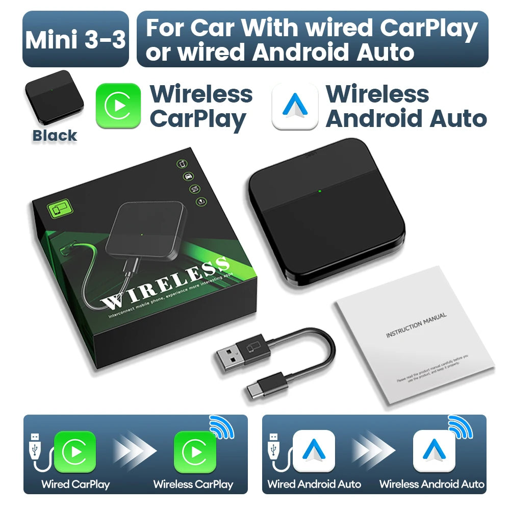 CarlinKit Mini 5 SE Wireless CarPlay Adapter – Fast 5.8GHz WiFi & Bluetooth for iPhone, Spotify, Waze, Split Screen