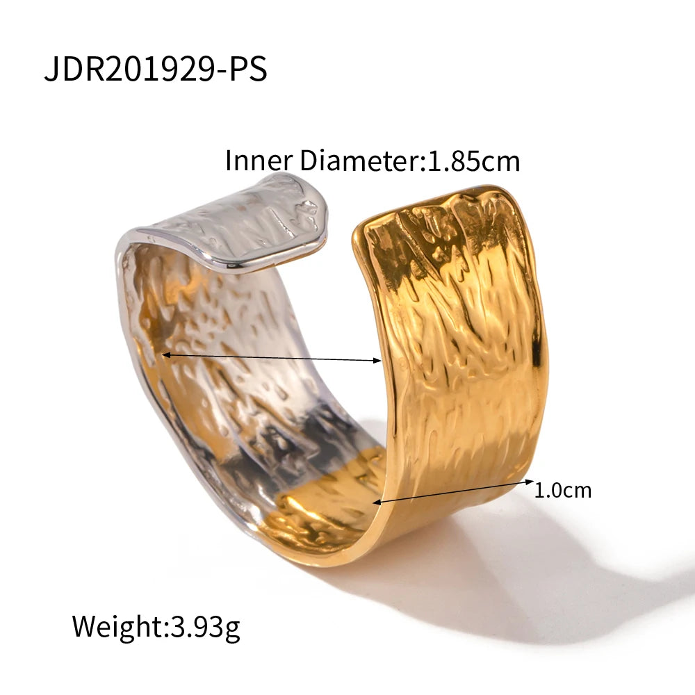 Vintage 18K Gold Plated Stainless Steel Ring – Double Line Irregular Open End Jewelry for Women
