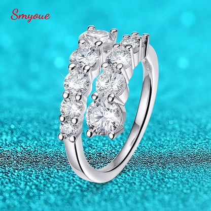 Smyoue 10-Gem Moissanite Ring for Women — Sparkling Lab-Created Diamond Wedding Band, 925 Sterling Silver Jewelry