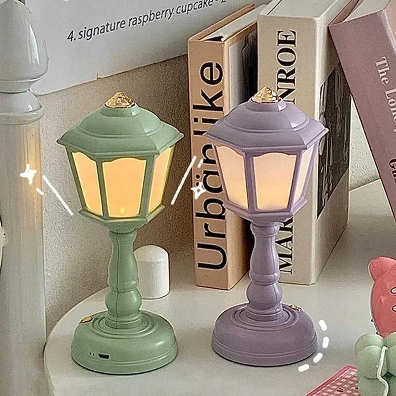 Retro LED Desk Lamp - Mini Street Lamp Design Night Light and Desk Accessory for Kawaii Room Decor