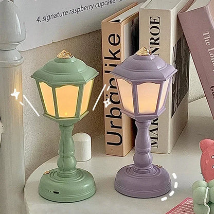 Retro LED Desk Lamp - Mini Street Lamp Design Night Light and Desk Accessory for Kawaii Room Decor