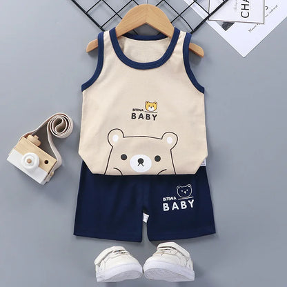 2PCS Kids Summer Vest Set – Cotton Sleeveless T-Shirt & Shorts for Boys & Girls Baby Clothes