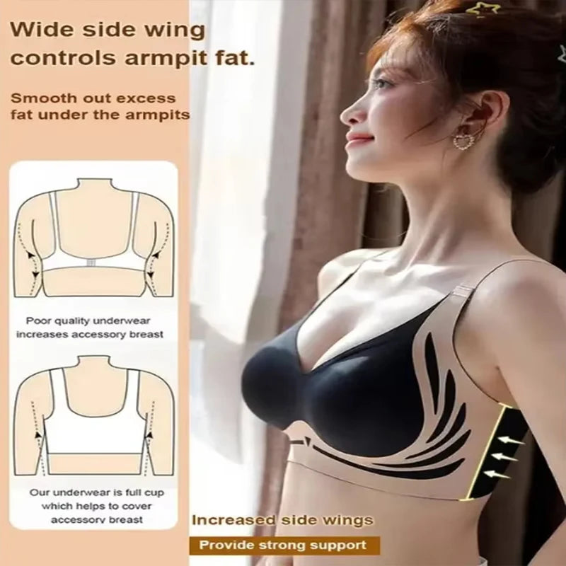 Seamless Push-Up Bra for Women – Wireless Gathered Support Full Coverage Comfort Bra with Adjustable Straps Anti-Sagging Soft Underwear