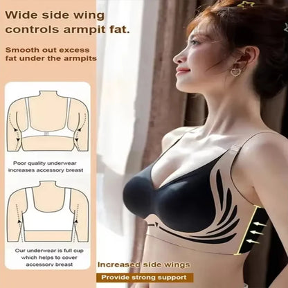 Seamless Push-Up Bra for Women – Wireless Gathered Support Full Coverage Comfort Bra with Adjustable Straps Anti-Sagging Soft Underwear