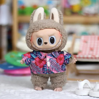 17cm Mini Plush Doll Outfit — K-Pop EXO Labubu Idol Accessories with Flower Shirt, Leather Jacket & Skirt for Gift