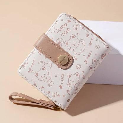 Japanese Cute Cat Wallet for Girls – Short Zipper Wallet, ID & Bank Card Holder, Coin Purse & Key Storage for Women