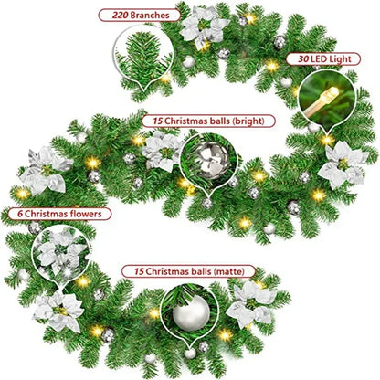 2.7M LED Rattan Christmas Garland – DIY Wreath for Stairs, Fireplace, Tree & Home Decoration