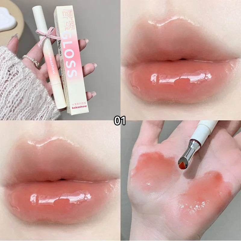 Kakashow Watery Lip Gloss - Jelly Moisturizing Lip Tint with Mirror Iron Brush Head