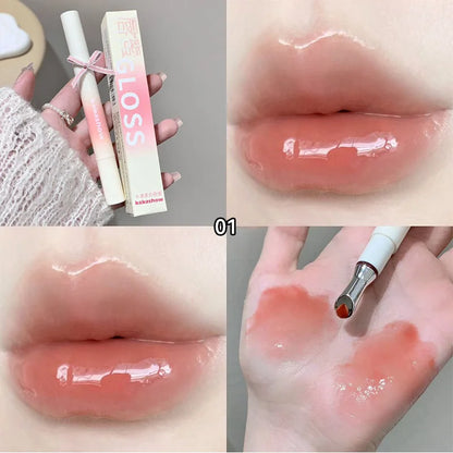 Kakashow Watery Lip Gloss - Jelly Moisturizing Lip Tint with Mirror Iron Brush Head