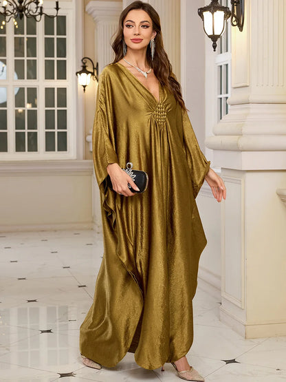 Women’s Sparkly Glitter Kaftan Dress – Batwing Sleeve Beach Maxi Cover-Up