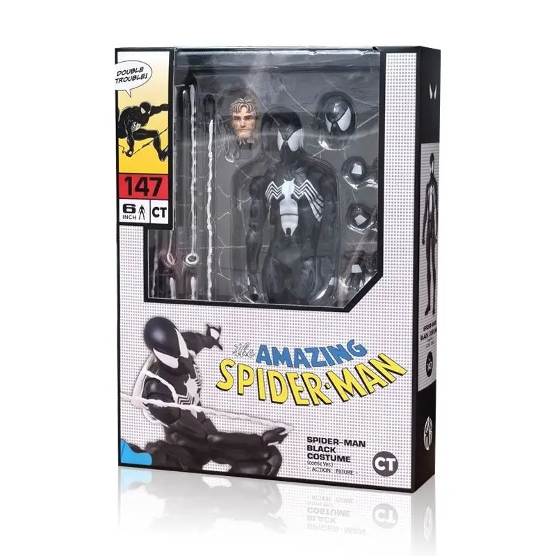 CT 1/12 The Amazing Spider-Man MAFEX 147 – S.H.Figuarts Spider-Man & Venom Symbiotic Black Suit Action Figures, 6" Model Toy