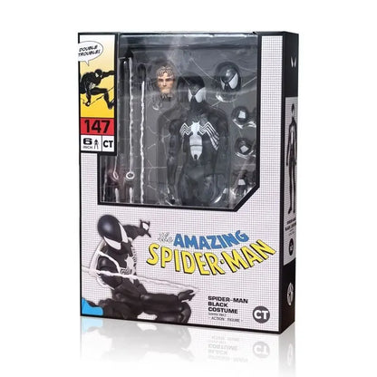 CT 1/12 The Amazing Spider-Man MAFEX 147 – S.H.Figuarts Spider-Man & Venom Symbiotic Black Suit Action Figures, 6" Model Toy