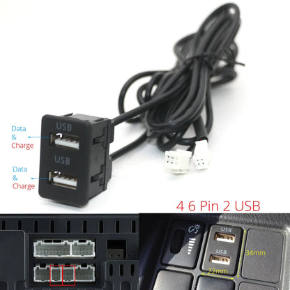 Dual USB Dashboard Mount Panel Extension Cable – 4/6 Pin Shielded Adapter for Car, Truck, Boat, Motorcycle, Android Head Unit