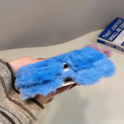 Cute Cartoon Stitch Plush Phone Case with Lens Holder – Shockproof Cover for Samsung Galaxy S23/S24/S25 Plus Ultra A56