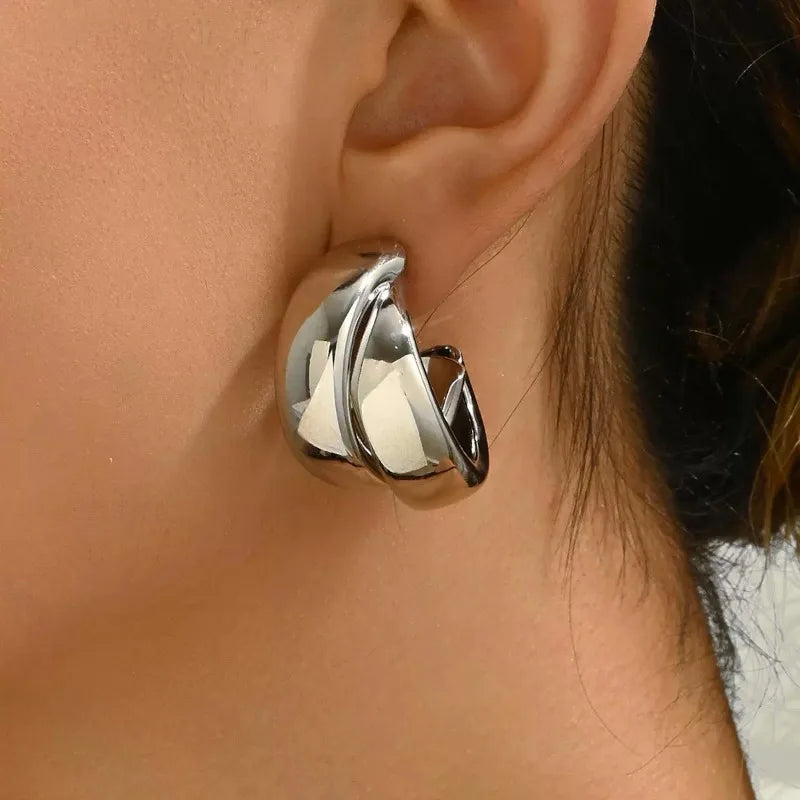 Gold Chunky Hoop Earrings for Women – Stainless Steel Double Ring Statement Jewelry