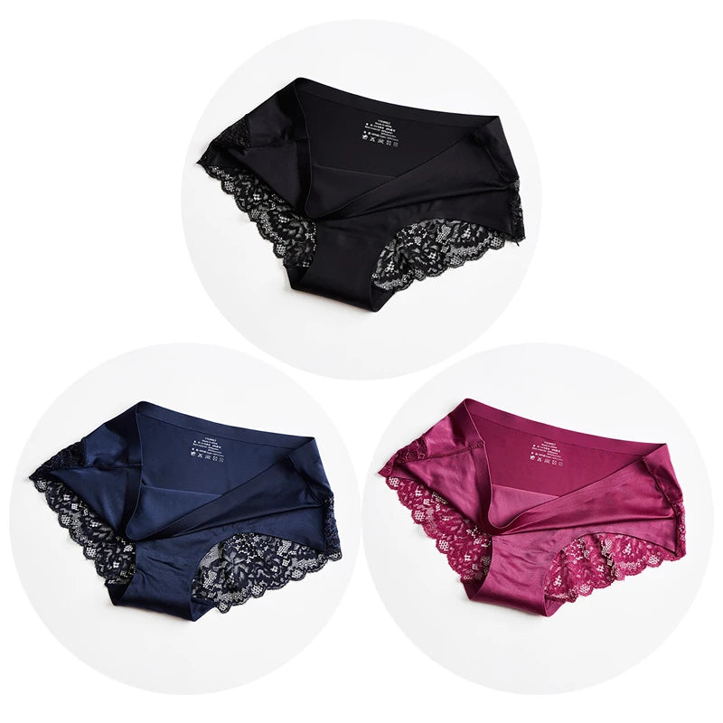 TrowBridge 3PCS Women’s Lace Panties Set — Sexy Silk Satin Underwear, Soft Cozy Big-Size Lingerie Briefs