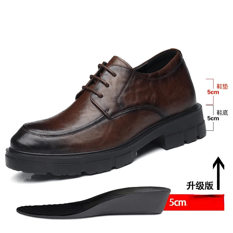 Men’s Cow Leather Dress Shoes with Platform Heel - British Style Casual Wedding & Groom Shoes, Breathable Fashion Formal Footwear