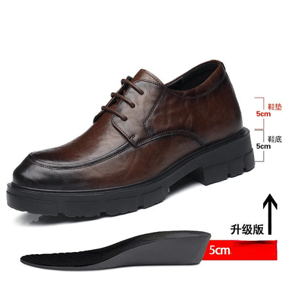 Men’s Cow Leather Dress Shoes with Platform Heel - British Style Casual Wedding & Groom Shoes, Breathable Fashion Formal Footwear