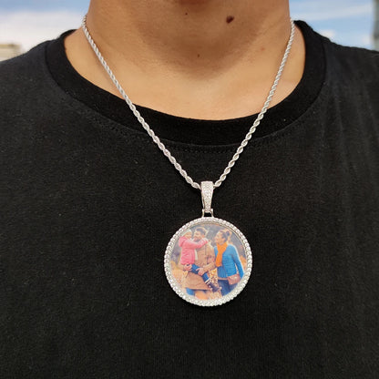 Custom Photo Medallion Necklace - 18K Gold Iced Out Cuban Pendant Hip Hop Personalized Picture Jewelry Gift