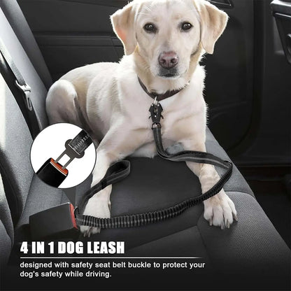 Reflective Shock Absorbing Bungee Dog Leash with Car Seatbelt – Heavy Duty No-Pull Leash for Large Dogs