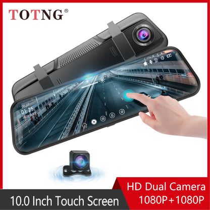 10-Inch Mirror Camera for Car – Touch Screen Video Recorder, Front & Rear Dash Cam, Rearview Mirror DVR Black Box