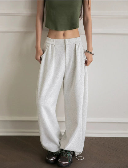 HOUZHOU Vintage Baggy Sweatpants for Women – Y2K Korean Wide-Leg Pants, Zipper Fly, Casual Streetwear, Autumn 2024 Loose Fit