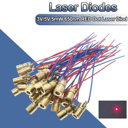 10/20PCS Mini Red Laser Diode Module - Adjustable 650nm 3V/5V 5mW Laser Pointer with Copper Head