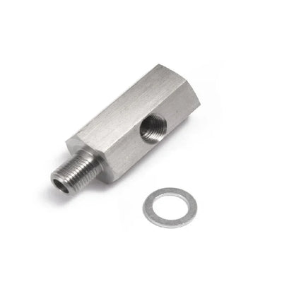 Oil Pressure Sensor Tee Adapter — M10x1.0 to M10x1.0 with 1/8NPT Female Side Holes for Turbo Supply Feed Line Gauge