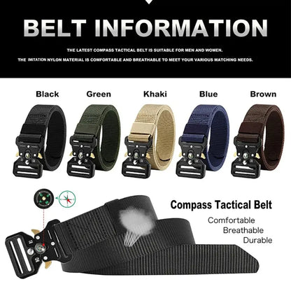 Men's Tactical Multi-Function Belt: Army Outdoor Hunting Compass, Combat Survival Marine Corps Canvas Nylon Luxury Accessory
