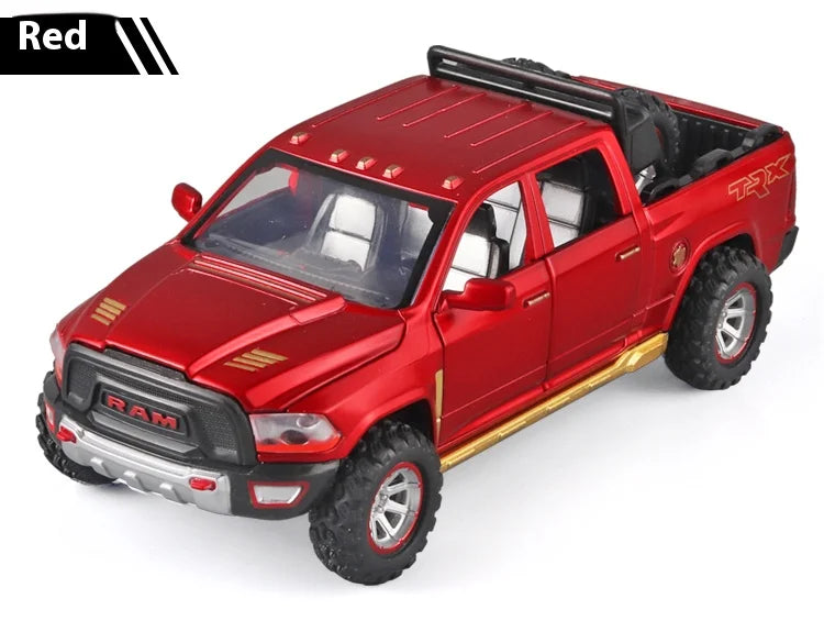 1:32 RAM Pickup Truck Alloy Model – Sound, Light & Spring-Back Action Toy for Kids’ Adventure Play