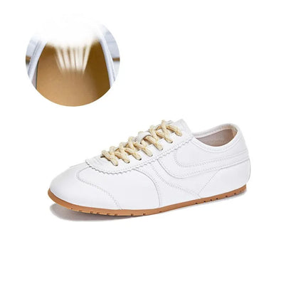 MORAZORA 2025 Women’s Split Leather Sneakers – Lace-Up Fashion Casual Flats in Beige & Pink
